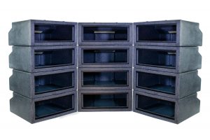 Three stacks of model 221 black granite vision cages