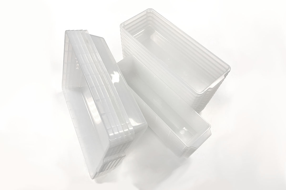 Stacks of Vision Products clear tubs